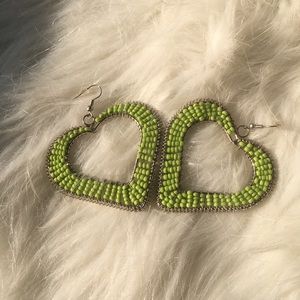 Green Heart Hoop Earrings